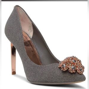 Ted Baker Gray Heels with Rose Gold Embellishment